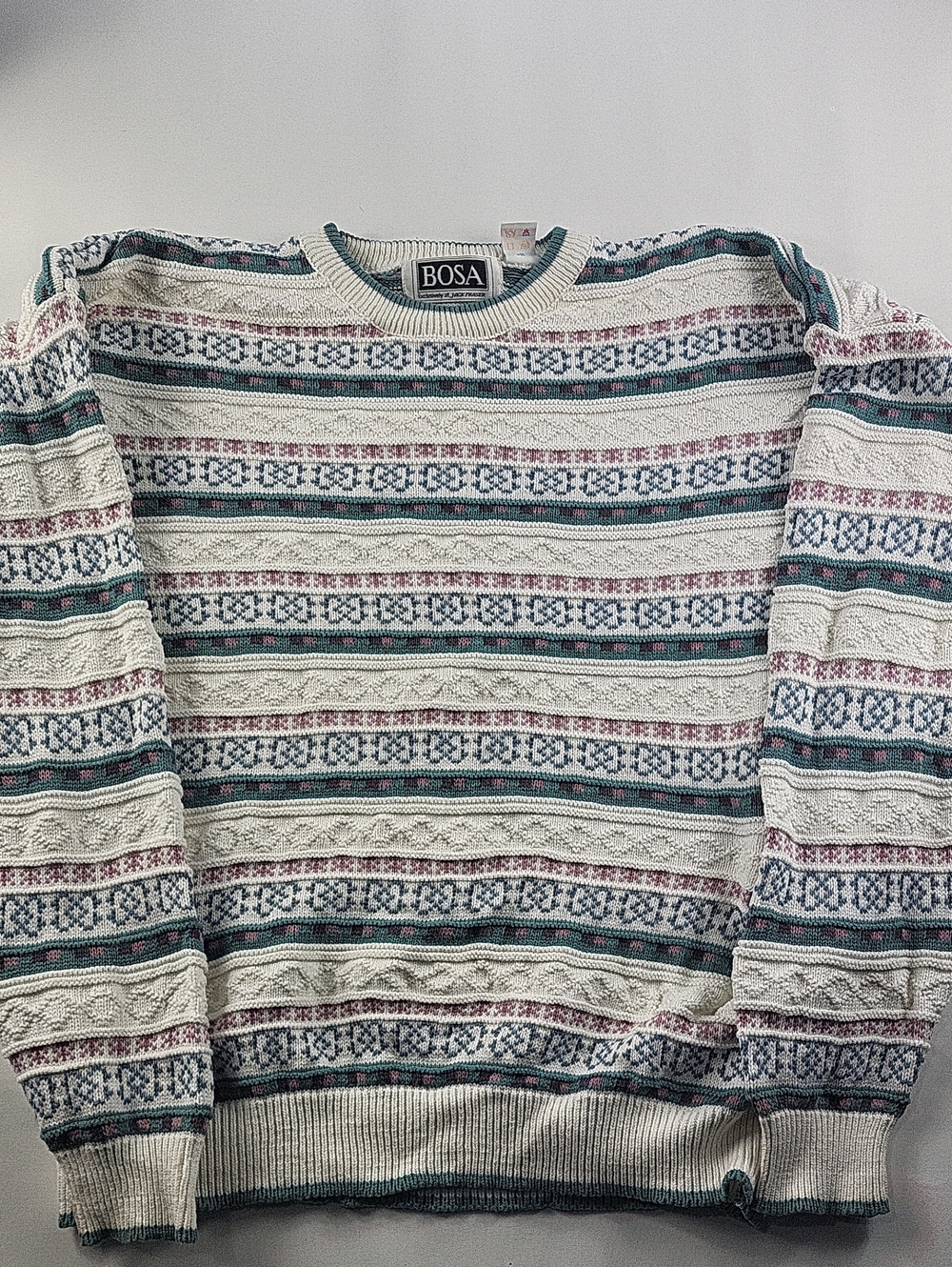 VTG BOSA Geometric Textured Knit Crewneck Sweater Size Large